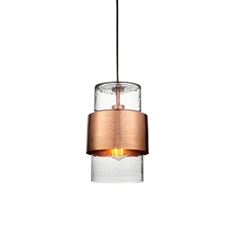 ​Artisan Hammered Copper Pendant – Textured Glass & Handcrafted Metal