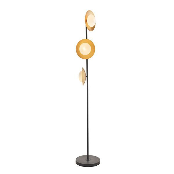 Mid-Century Inspired Linear Floor Lamp – Gold & Bronze with Opal Glass