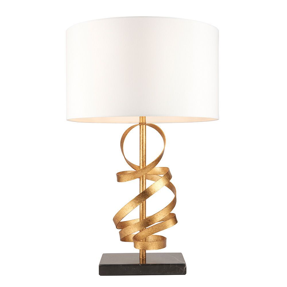 Opulent Gold Leaf Table Lamp – Swirling Ribbon Design