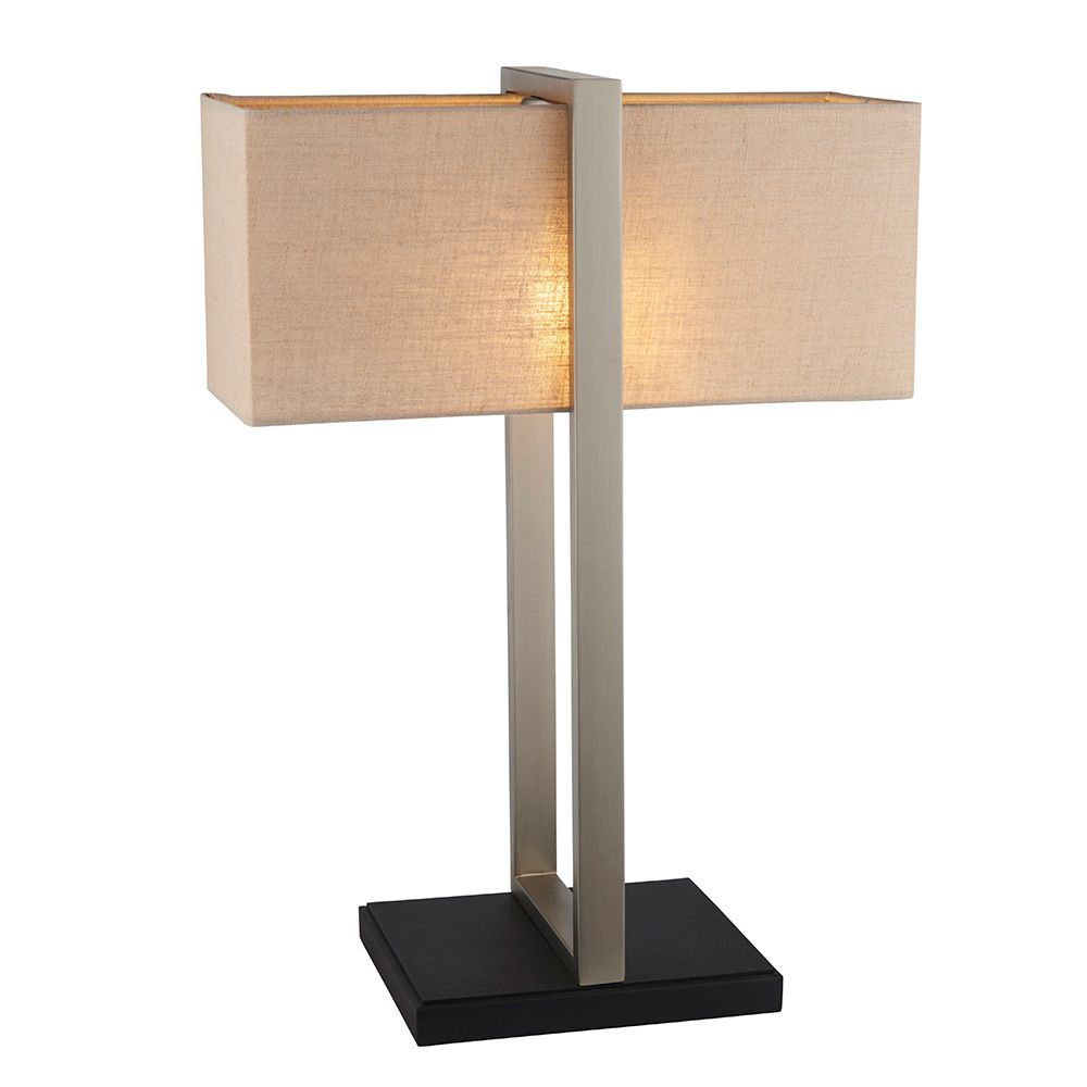 Minimalist Table Lamp – Satin Nickel & Natural Linen