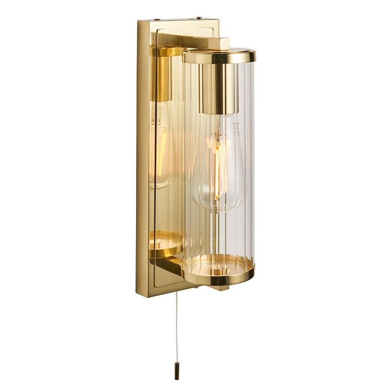 ​Wall Light – Ribbed Glass & Satin Brass (IP44 Bathroom Rated)