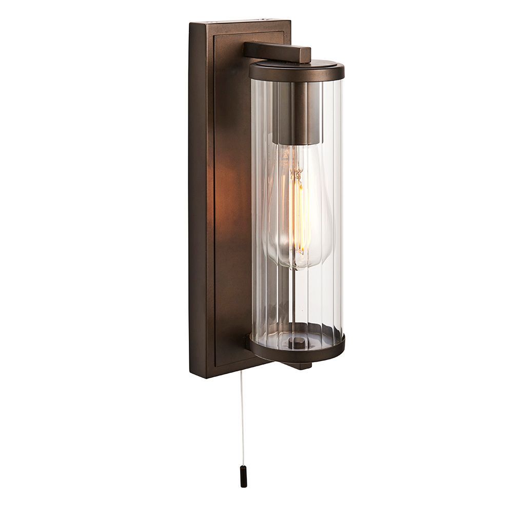 Bathroom Wall Light – Ribbed Glass & Dark Bronze (IP44 Rated)