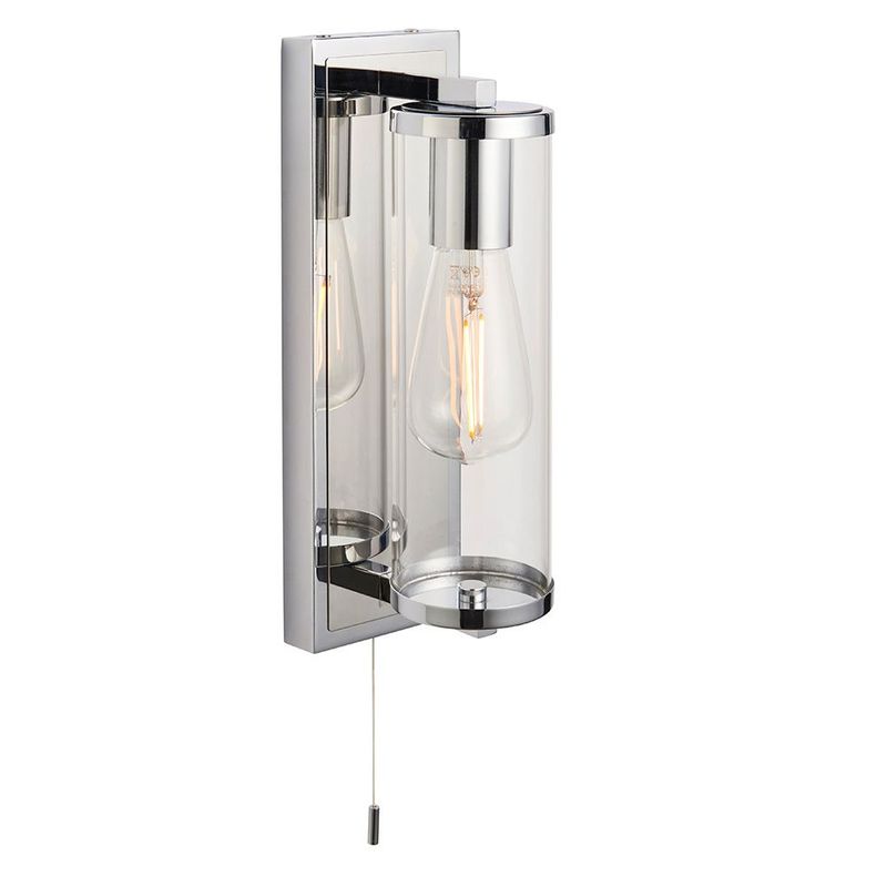 Polished Chrome Wall Light – Clear Glass Shade (IP44 Bathroom Rated)