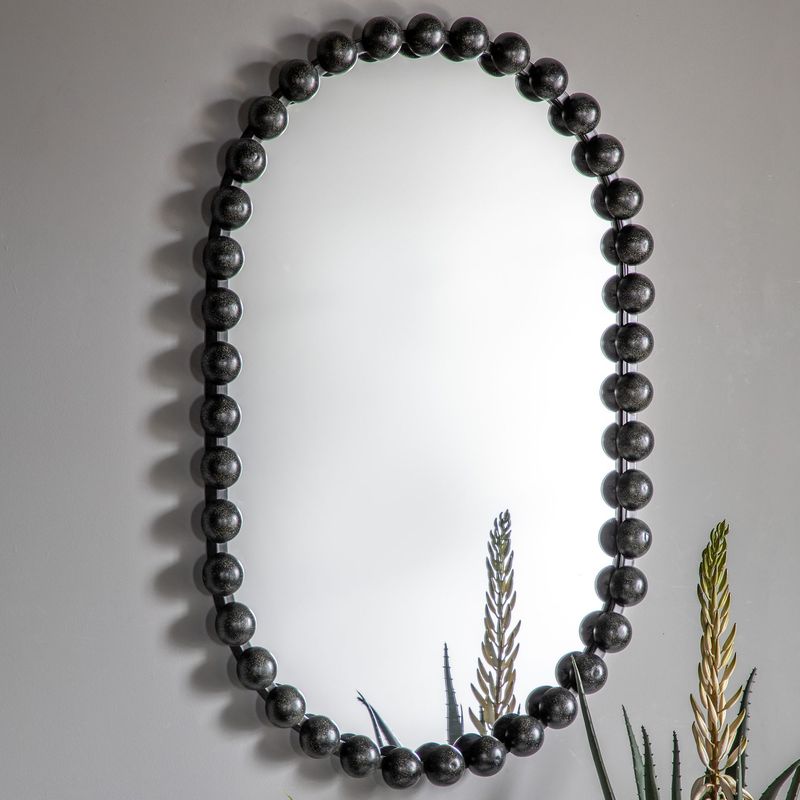 ​Aged Black Ellipse Mirror – Large Beaded Frame (80x50cm)