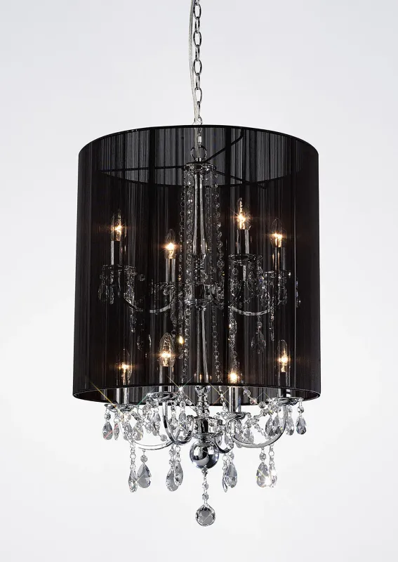 Ella 50cm Crystal Pendant – 8 Light Polished Chrome with Black Silk Shade | Diyas Lighting