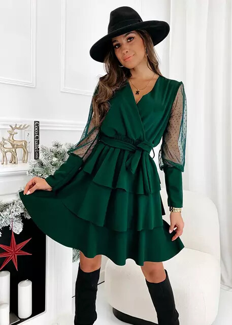 new stitching mesh sleeves long-sleeved dress cake skirt