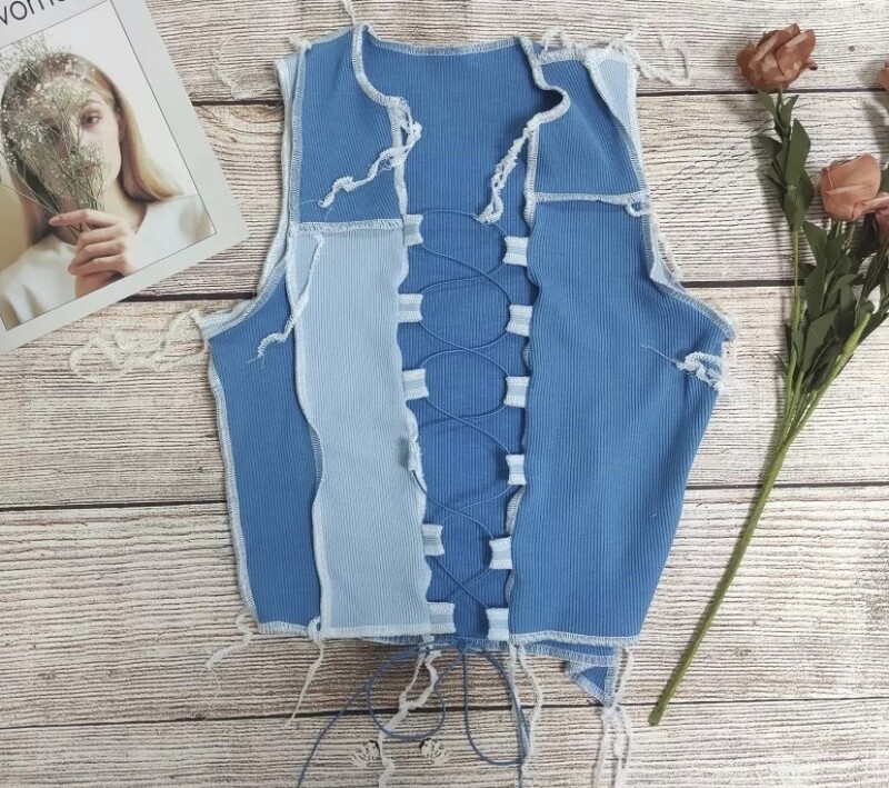 Blue Patchwork Top