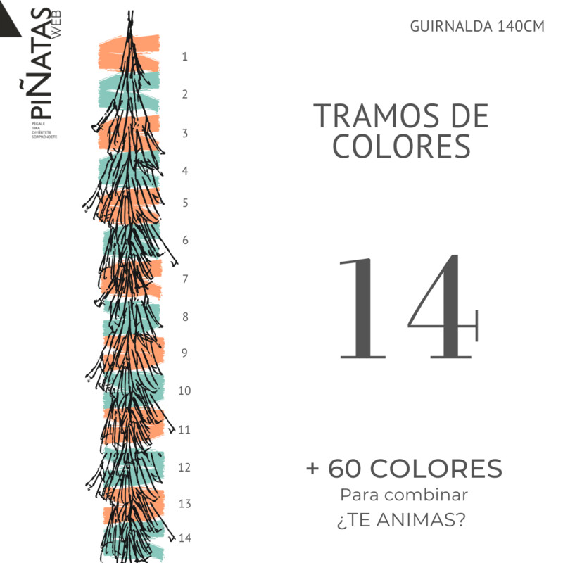 GUIRNALDA FLECOS 14 TRAMOS DE COLOR PAPEL SEDA