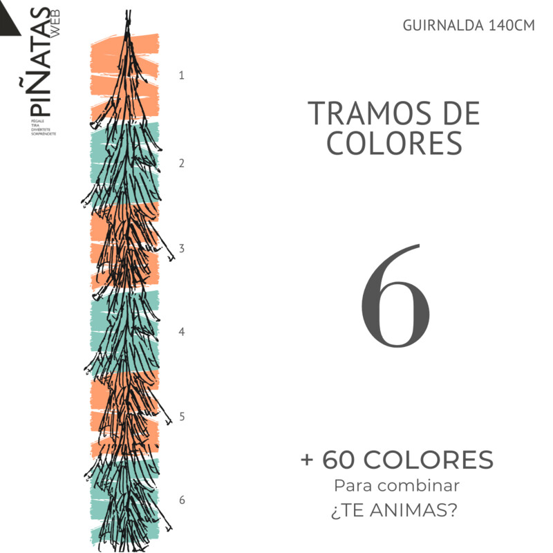 GUIRNALDA FLECOS 6 TRAMOS DE COLOR PAPEL SEDA