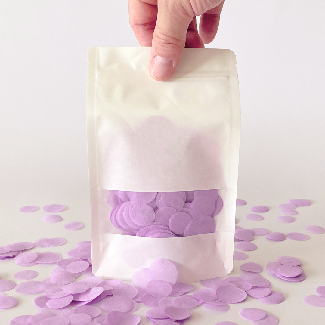 CONFETTI DE PAPEL SEDA MONOCOLOR LILA EMPOLVADO 15GR Y 30GR