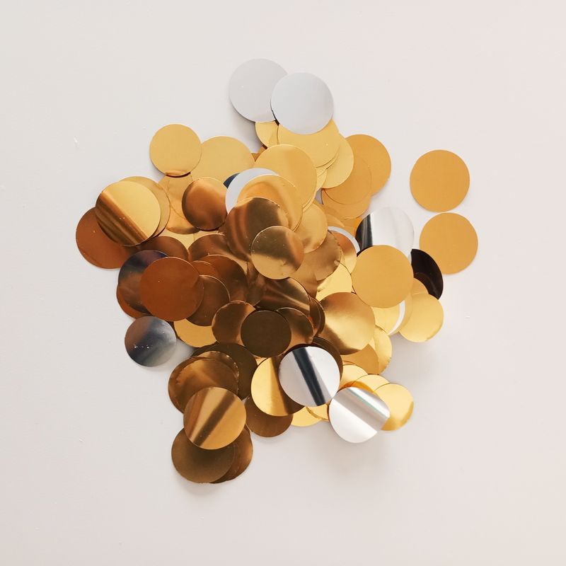 CONFETTI DE PAPEL FOIL MONOCOLOR DORADO/PLATA BRILLO 15GR Y 30GR