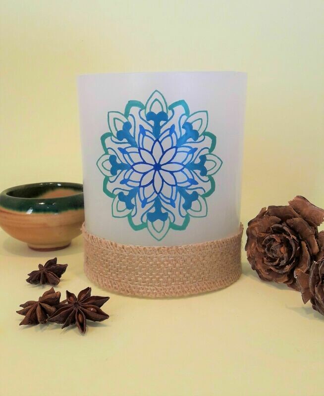 Vela eterna ETERNA o fanal redondo con mandala pintado &quot;COLECCIÓN MANDALAS&quot;