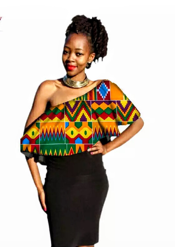 crop top wax asymétrique, 100 coton, motif kente afro, Afro sexy