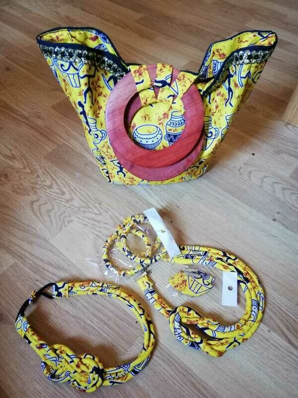 Set accessoires en WAX, collier, serre-tête, boucles, bracelet, sac à main afritude