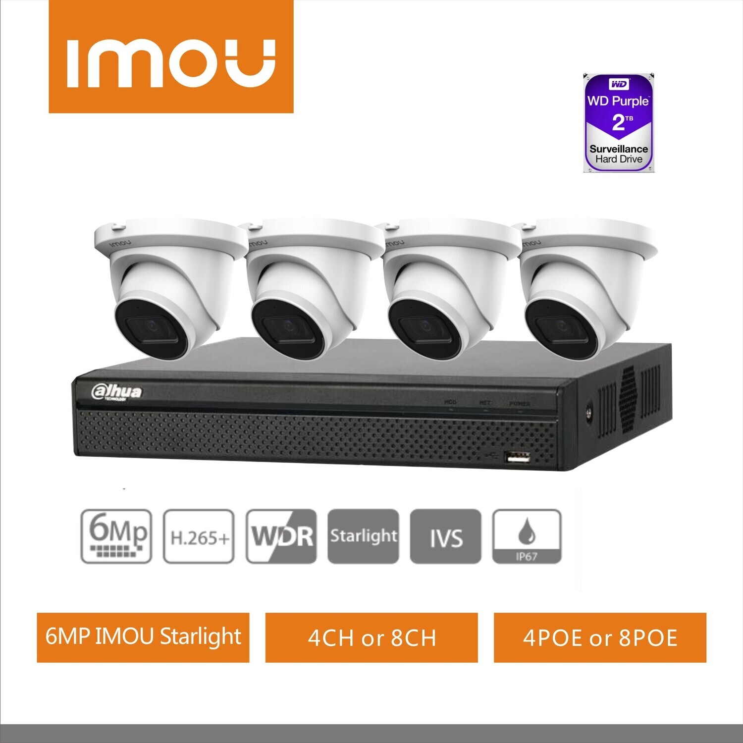 KIT DE 4  CÁMARAS WIFI DAHUA 2MP