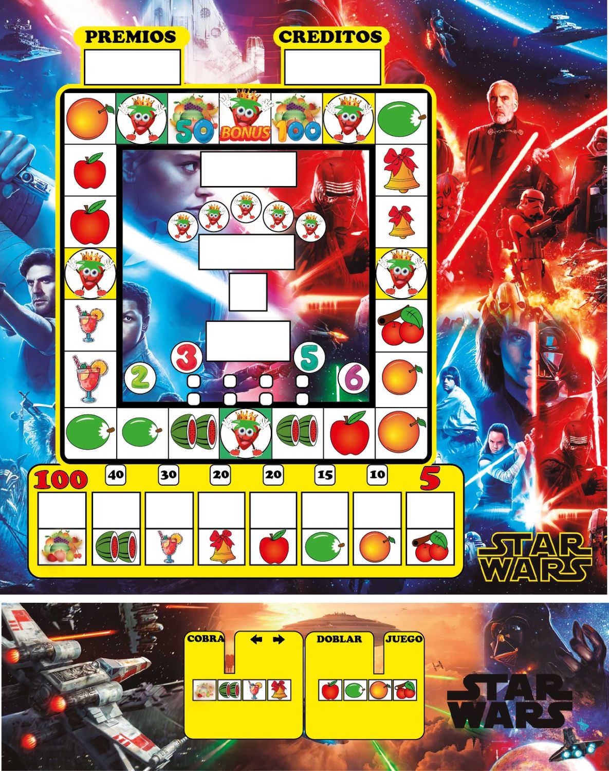 ACRILICO MAQUINA DE JUEGO TECLADO FRUIT KING (JUEGO 2 PIEZA)