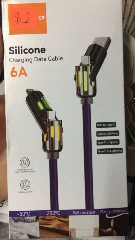 CABLE DE SILICONA​ CARGA RÁPIDA 4 EN 1 ECUHANO 240W LUZ LED