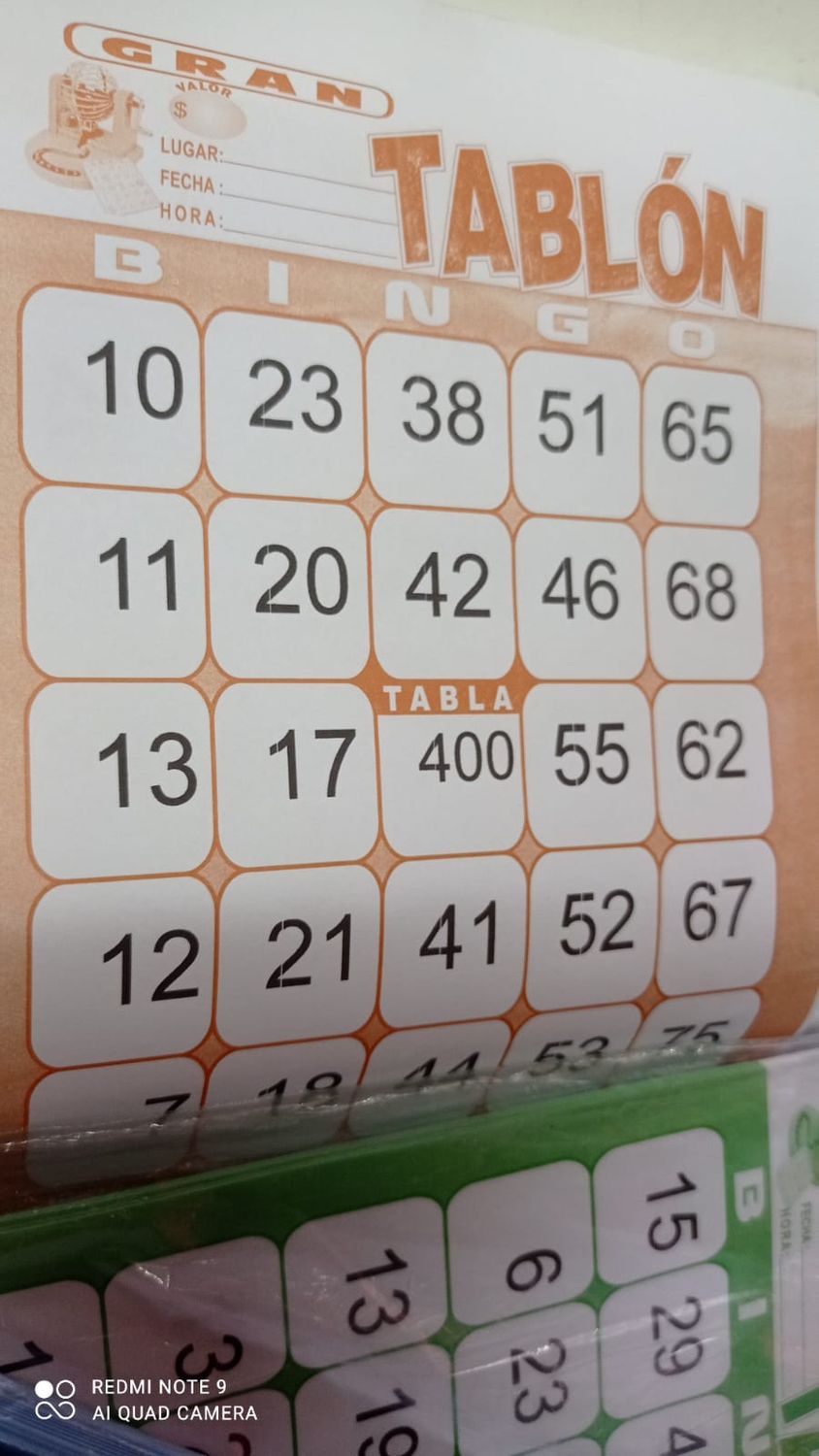 BINGO TABLON 100 UNIDADES