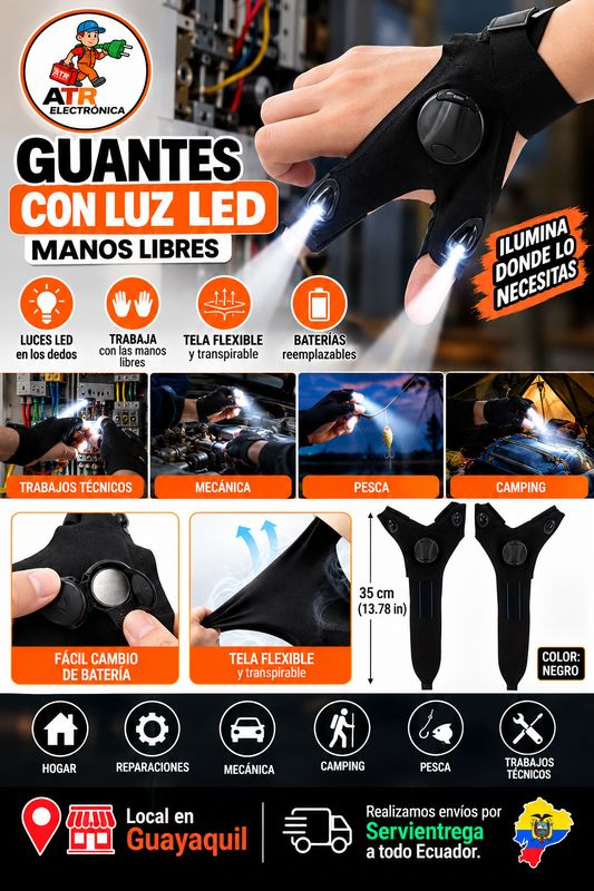 GUANTES CON LUZ LED – LINTERNA PARA DEDOS, MANOS LIBRES