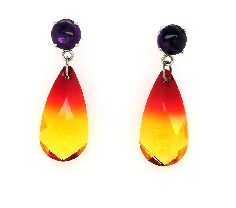 Amethyst and Swarovski Drop Earrings