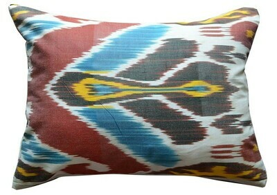 Red ikat and linen pillow cover
