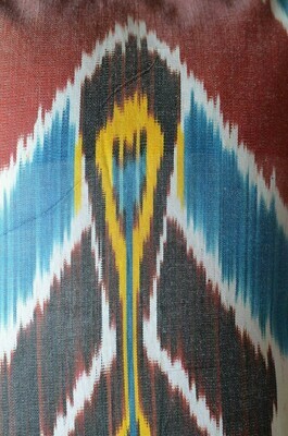 Red ikat and linen pillow cover