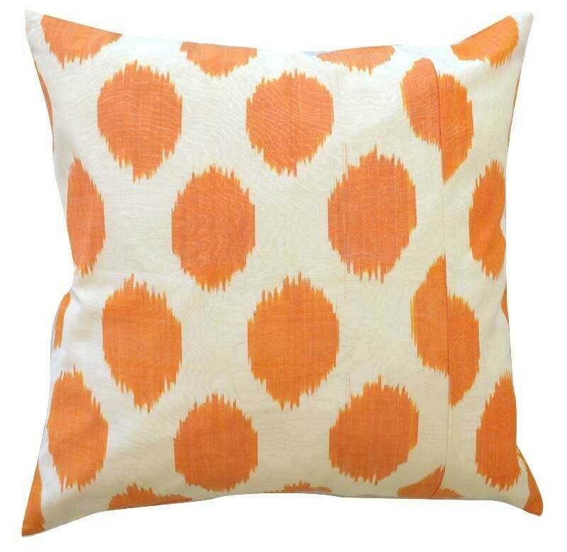 Orange white polkadot ikat pillow cover
