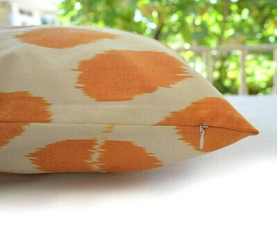 Orange white polkadot ikat pillow cover