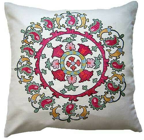 &quot;Paisley carusel&quot; suzani embroidered pillow cover
