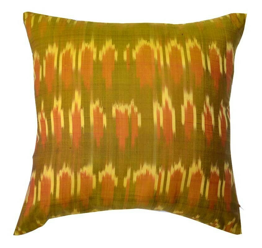 Mustard yellow square silk ikat pillow cover