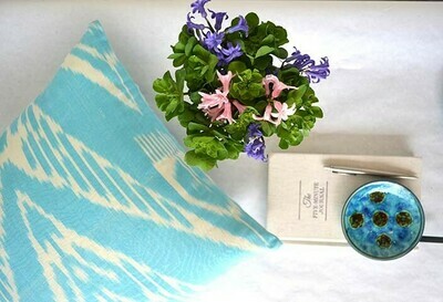 As Is - "Charoz" blue and white ikat pillow cover