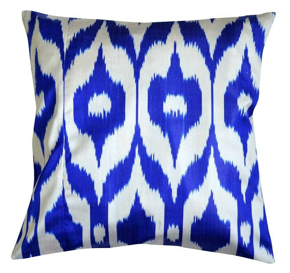 &quot;Azzurro&quot; square blue and white ikat pillow cover