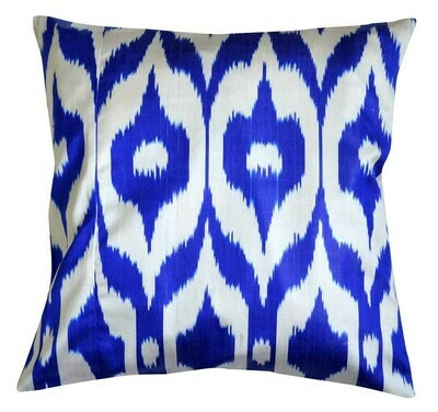 "Azzurro" square blue and white ikat pillow cover