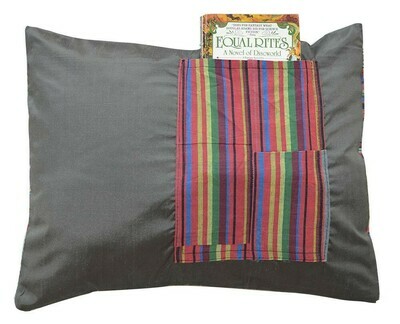 Gray bekasam pillow cover with a book pocket
