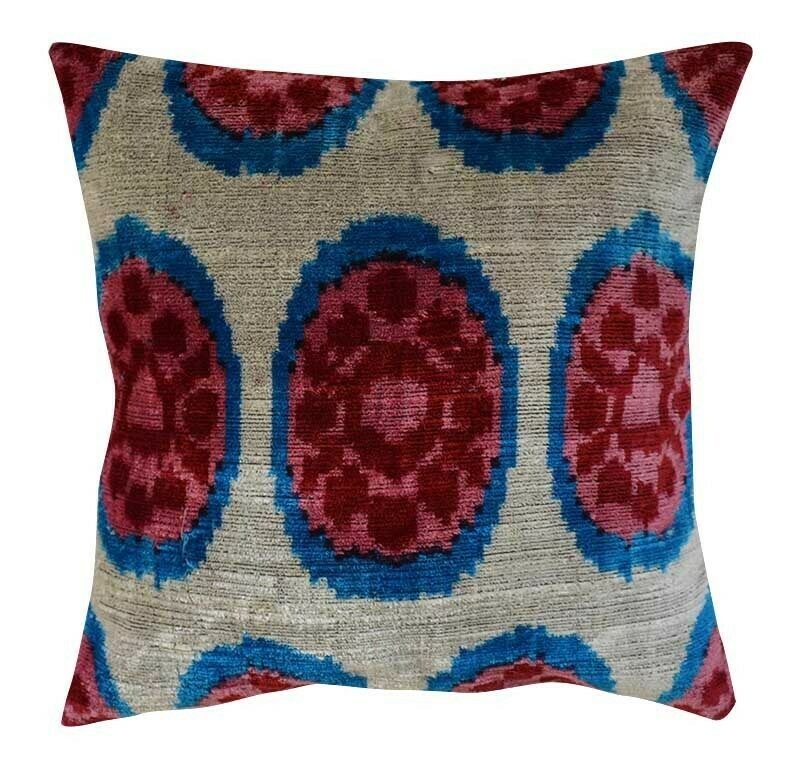 &quot;Pomegranate Sun&quot; square 16&quot; (41cm) velvet ikat pillow cover