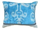 Light blue silk velvet ikat pillow cover