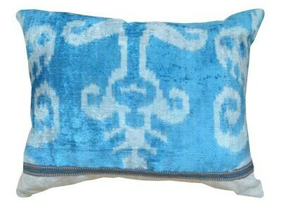 Light blue silk velvet ikat pillow cover