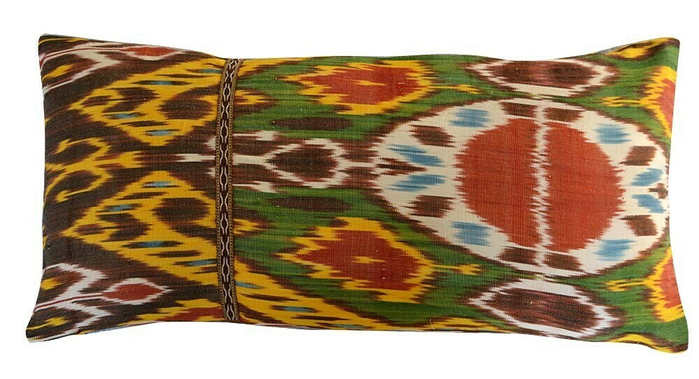 &quot;Wisdom&quot; lumbar ikat pillow cover with a trim