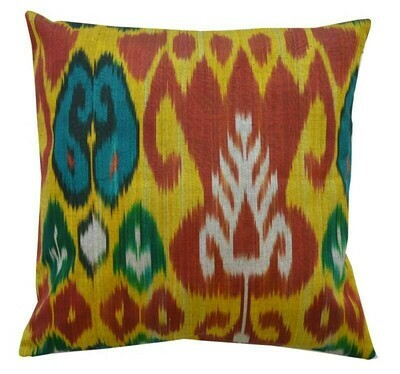 "Saffron and tulips" 20" square ikat pillow cover