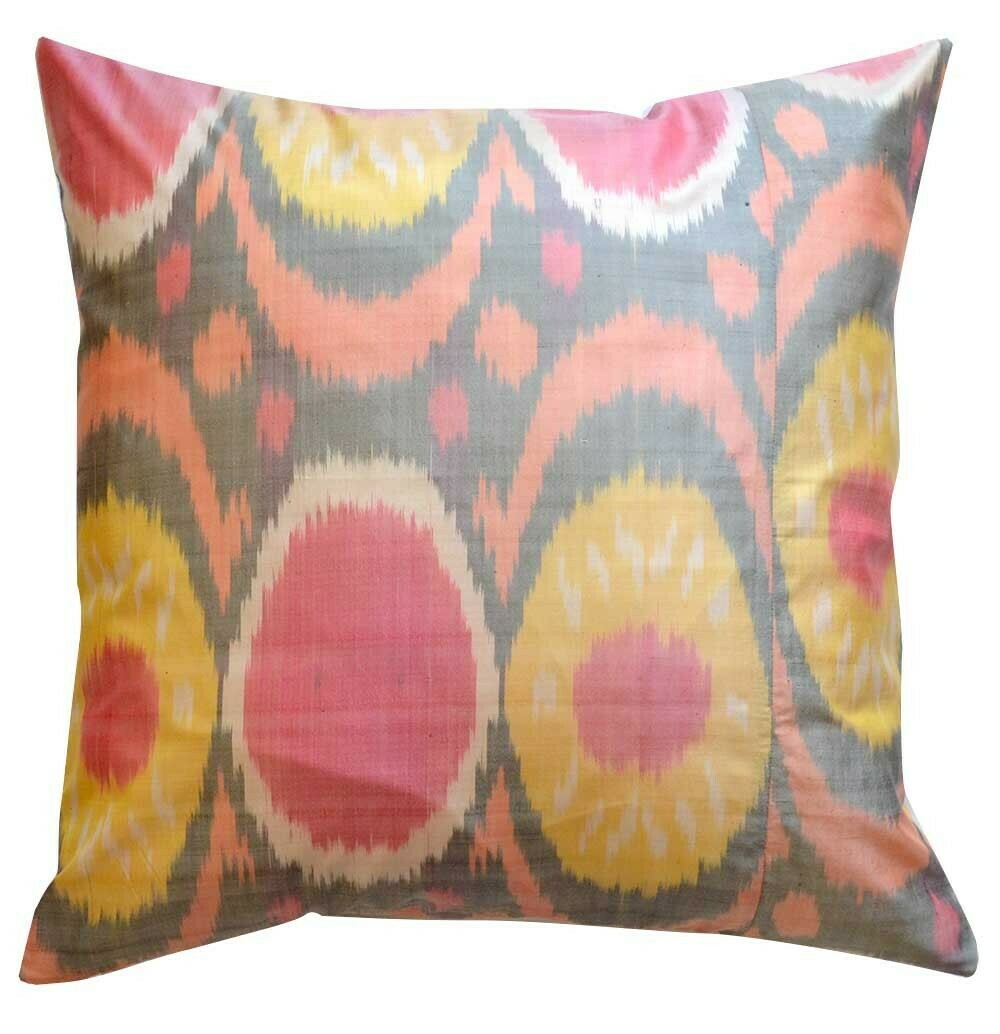 &quot;Sun salutations&quot;  square pure silk ikat pillow cover