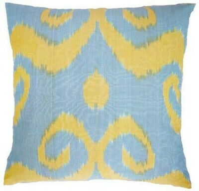 "Yellow swirl" square ikat pillow cover