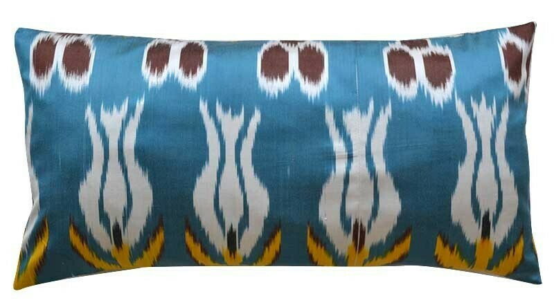 &quot;Turquoise blue&quot; lumbar ikat pillow cover