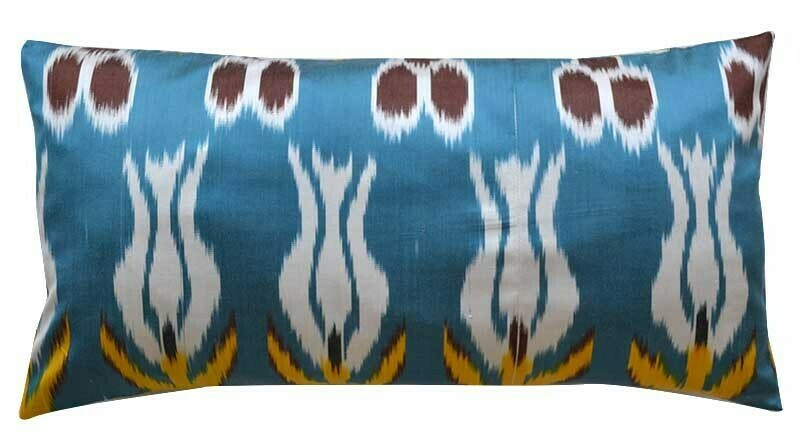 "Turquoise blue" lumbar ikat pillow cover