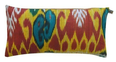 Saffron ikat and Burlap lumbar pillow cover