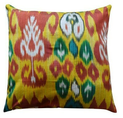Saffron and burlap ikat pillow cover