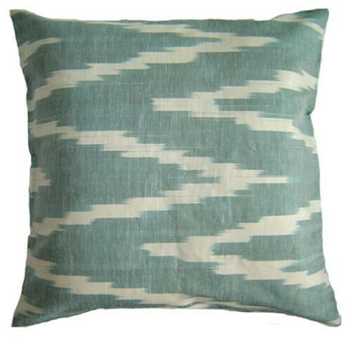 &quot;Zigzag faded green and beige&quot; 20&quot; (50cm) ikat pillow cover