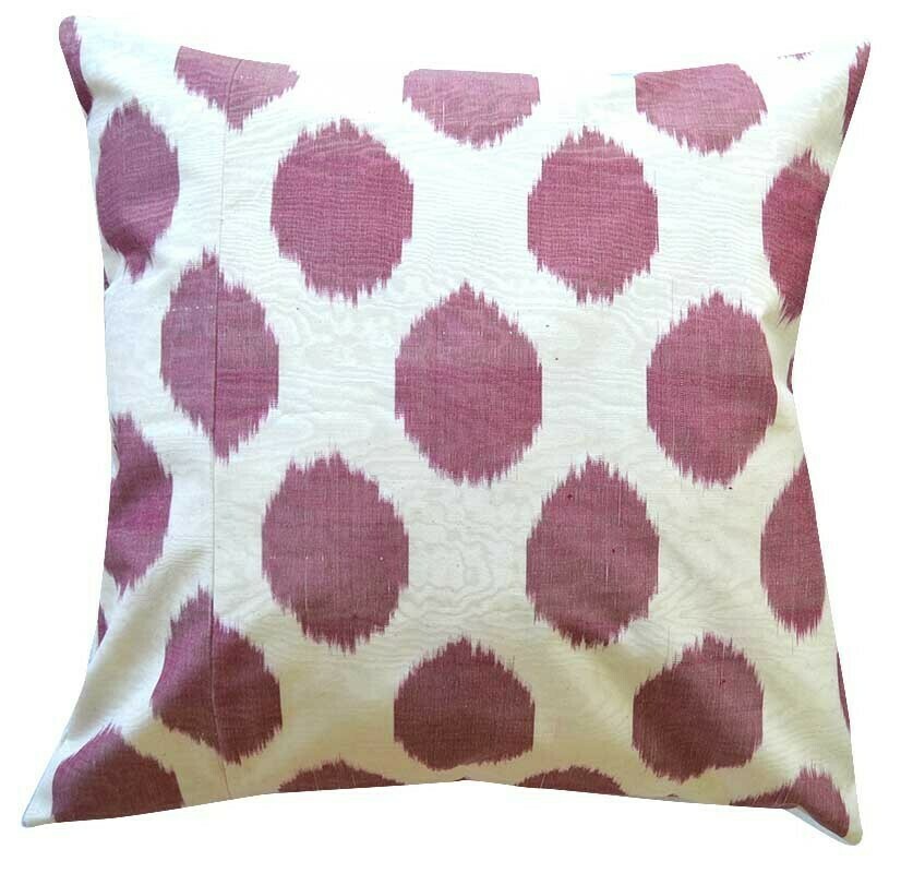 Purple and white polkadot ikat pillow cover