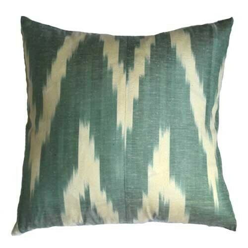 "Zigzag faded green and beige"  16" (41cm) square ikat pillow cover