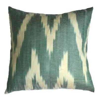 "Zigzag faded green and beige" 16" (41cm) square ikat pillow cover