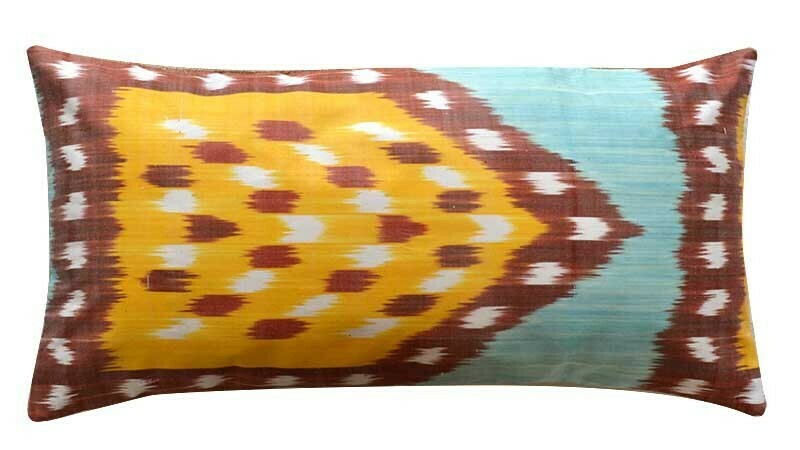 "Mehrab Ikat + Burlap" lumbar pillow cover